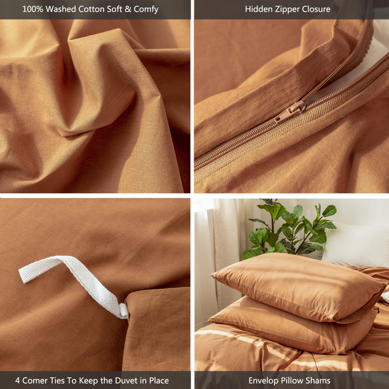 King Dark Orange Linen-Like Cotton Duvet Cover Set