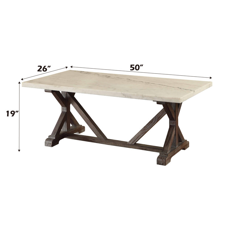 Table basse Romina avec plateau en marbre blanc et finition vieillie