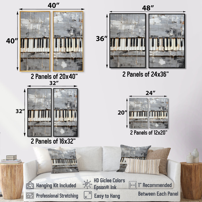 Minimalisme, touches de piano grises et blanches - décoration murale traditionnelle brune, H 40 po x l 40 po, Toile tendue