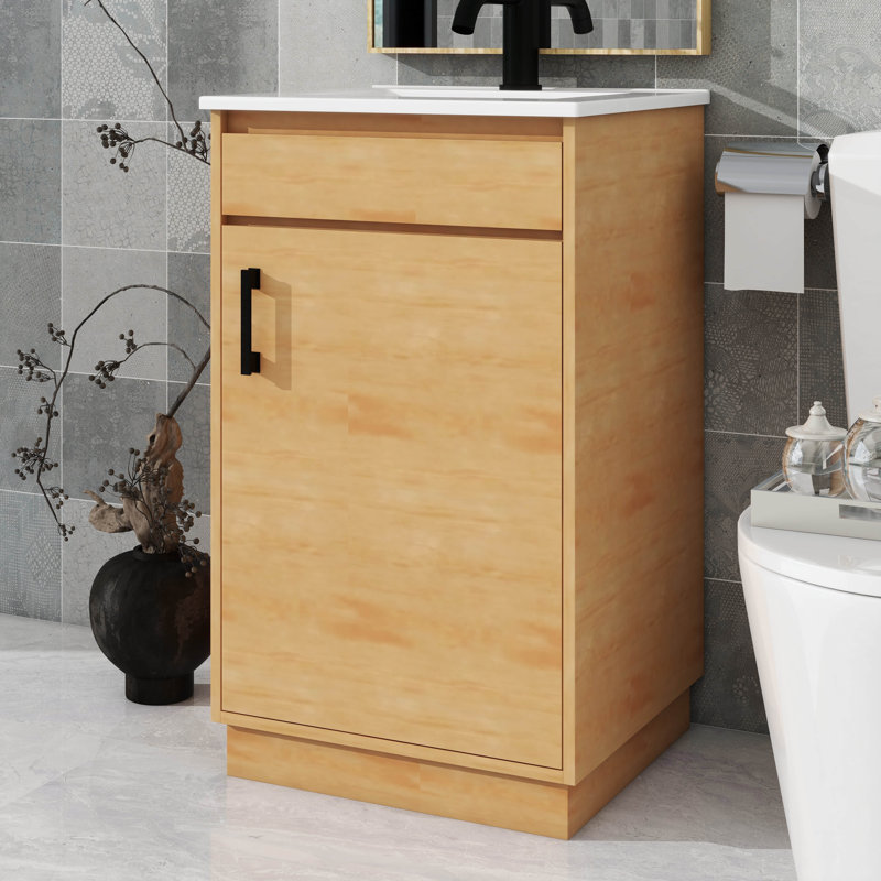 Meuble-lavabo autoportant de 20 pouces de style maison de campagne avec lavabo en céramique, armoire avec porte à fermeture en douceur, tablette réglable