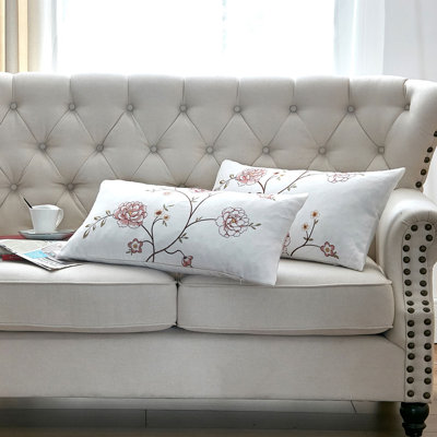 Spring Flower Embroidery 2 Piece Lumbar Pillow Shell Set