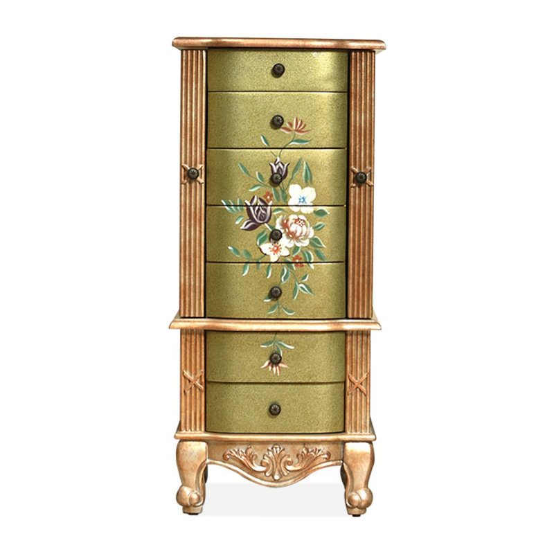 Green Rectangular Solid Wood Jewelry Armoires