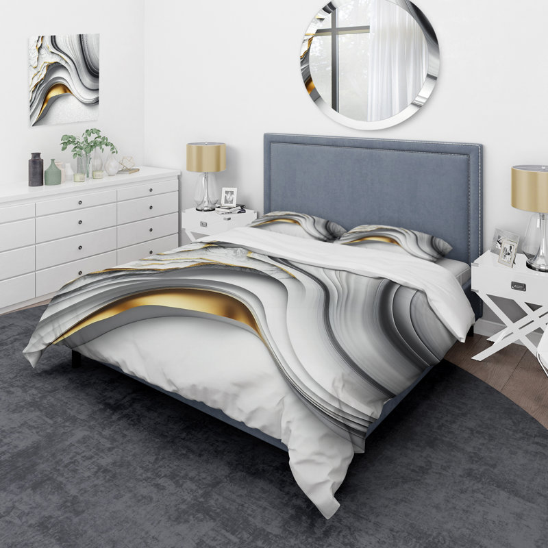 Ensemble de housse de couette Abstract Geode Waves Grey I BeddingMicrofiber / Polyester