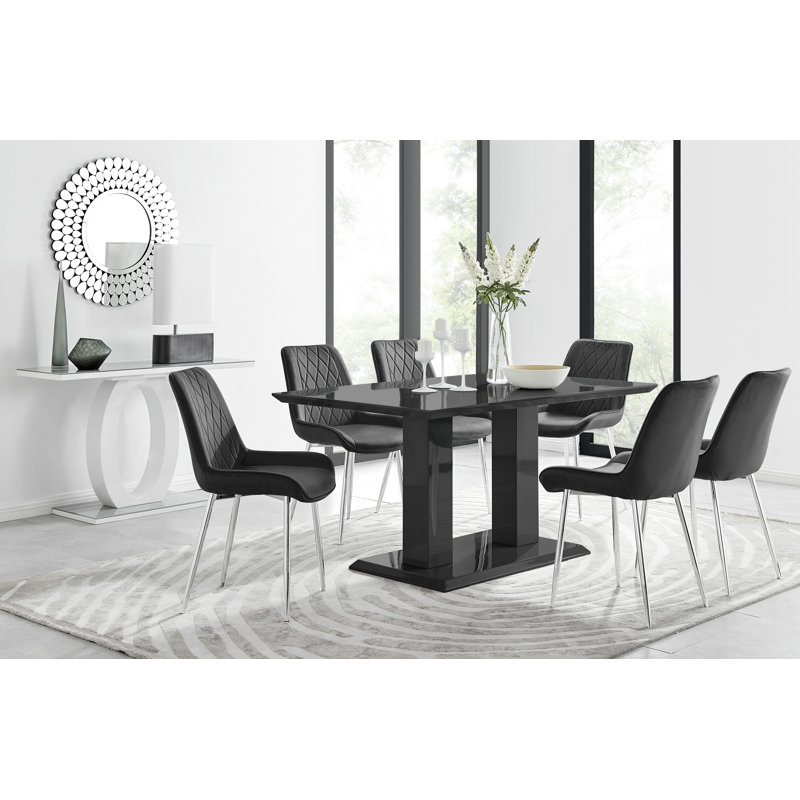 Ensemble de table de salle à manger Eubanks, Noir, Noir / argent