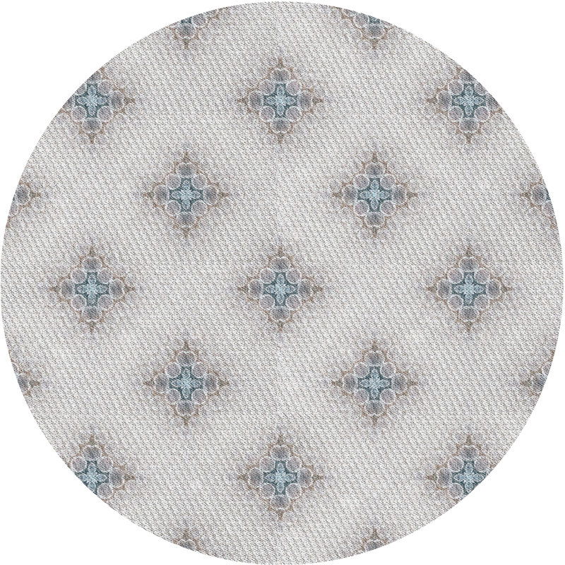 Tapis beige/gris à motifs, Rond 8 pi