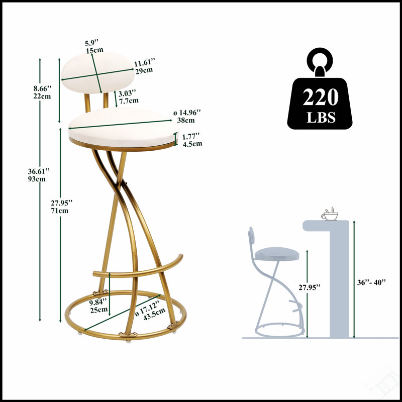 Ensemble de 2 tabourets de bar rembourrés confortables à hauteur de comptoir, résistants à l'eau et durables pour les cuisines modernes