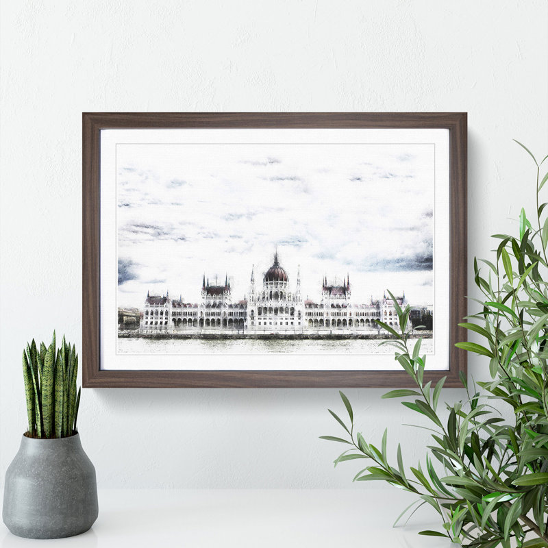 Hungarian Parliament Building Hungary - Picture Frame Graphic Art, Walnut Framed, 27cm H x 36cm W x 2cm D