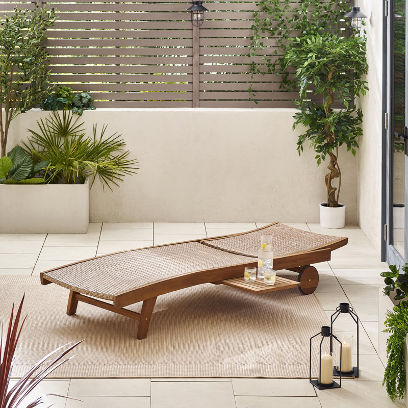 Abigail Solid Acacia Wood Reclining Sun Lounger - Modern Garden Patio