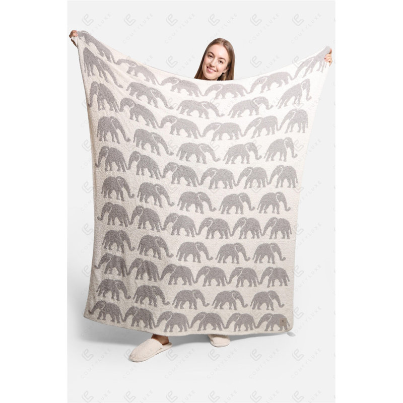 Elephant Pattern Luxury Soft Throw Blanket, Gray