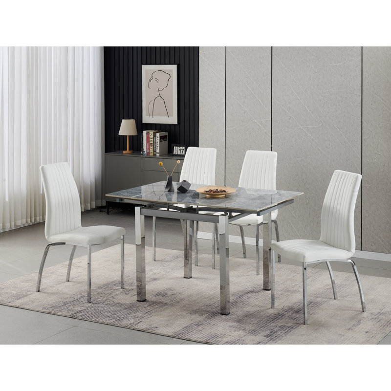 Piccolo Grey Sintered Stone Dining Table + 4  Modalux Chairs , White