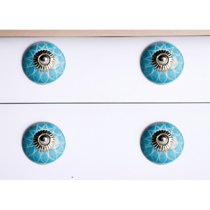 Aqua White And Silver Geometric Ceramic Drawer Pull Knobs