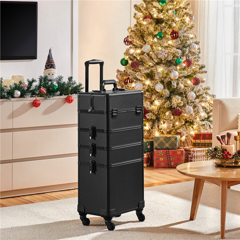 Abrams Professional Makeup Train Case 4 in 1 Rolling  Makeup Case, Black