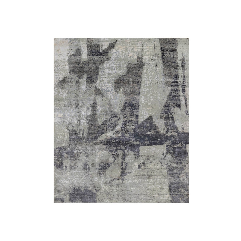 Tapis oriental rectangulaire gris en laine noué à la main 8 pi 2 po x 10 pi 0 po - MOA10291827