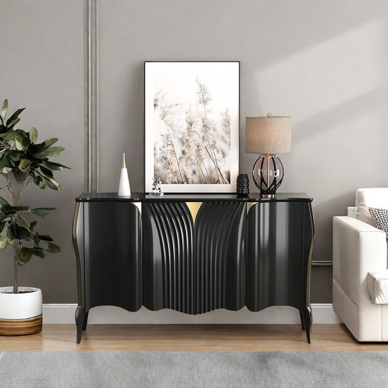 Buffet moderne et luxueux avec 4 portes, Noir, noir, noir, noir, H 41,34 po x l 55,12 po x P 17,72 po