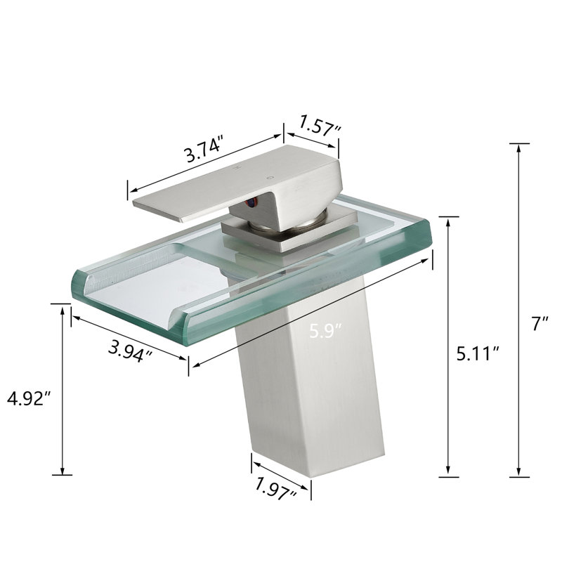3 Colors Changing Led Bathroom Faucet, Waterfall Basin Spout, Single Hole Deck Mount, Knob Handle, Hot Cold Water, Brushed Nickel Sink Faucet With Led, Handles, Ceramic Filler, Side , Geometric