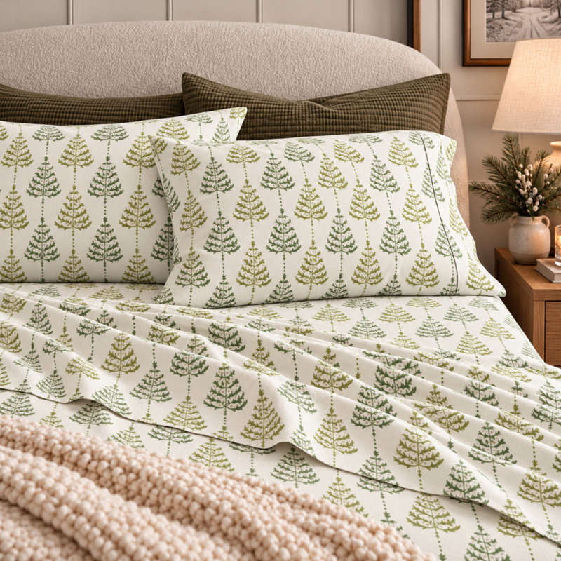 Ensemble de draps 100% flanelle de coton, Drap pour lit très grand californien avec 2 taies, Gnome de Noël