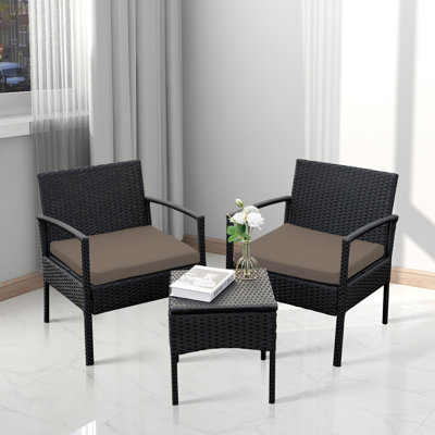 Ensemble de table bistro en rotin pour 2 personnes avec table et coussins