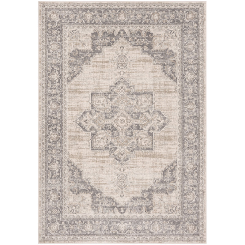 Aurelle Oriental Cream/Gray Area Rug, Rectangle 5'3" x 7'6"