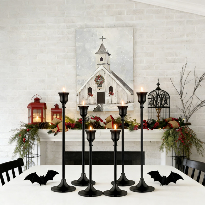 Metal Candle Holders Set Of 6, Taper Candlesticks Vintage Candelabra Centerpiece Stands, Black