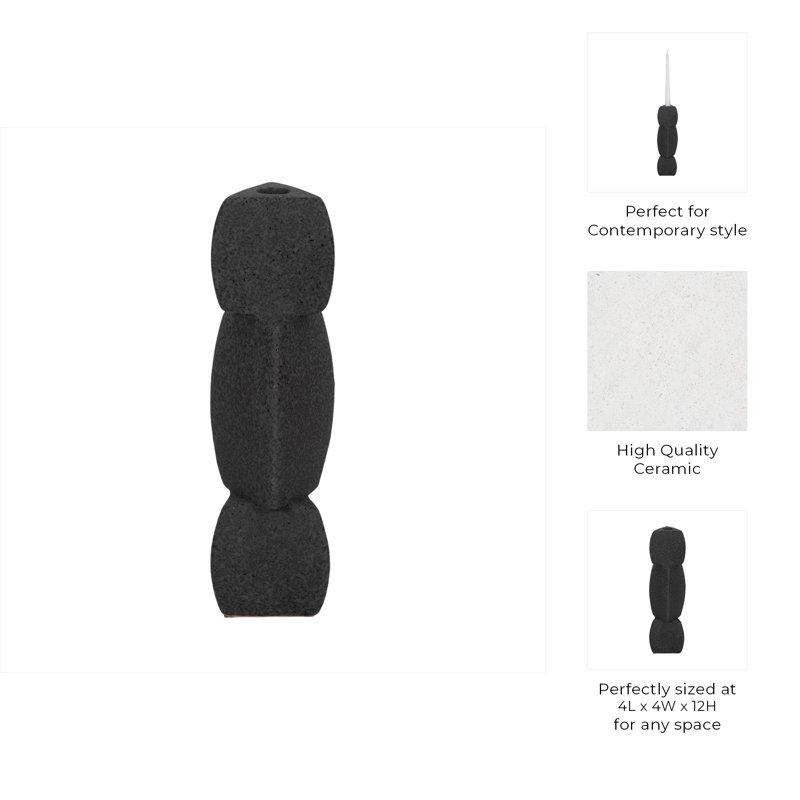 Candlestick Candle Holder, 12" H x 4" W x 4" D, Black