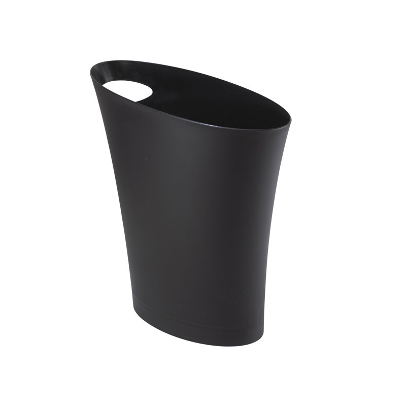 Slim Black Plastic Office Waste Basket with Handle