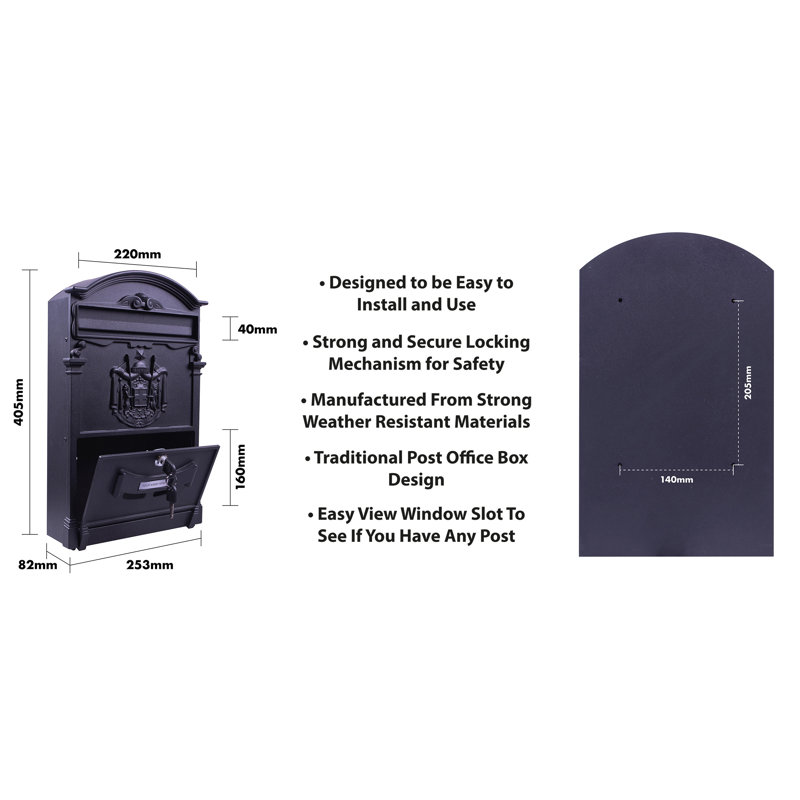 Metal Wall Mounted Mailbox, Black