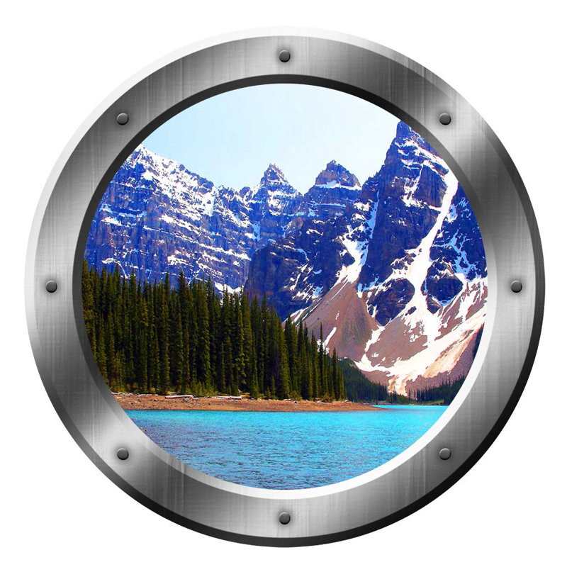 Décalcomanie murale hublot mountain lake, H 20 po x l 20 po x P 0,01 po