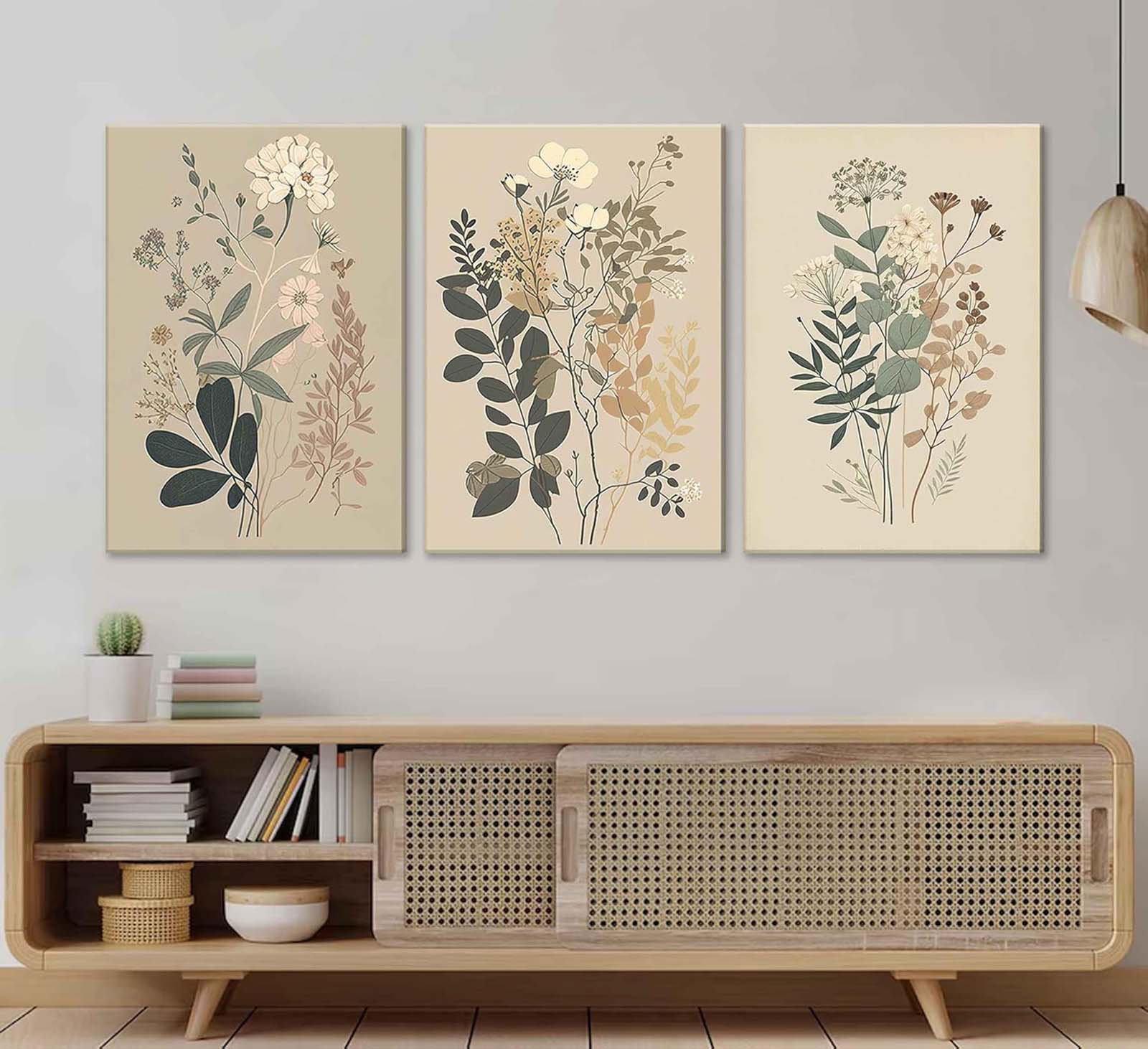 Winston Porter 3 Pcs Vintage Neutral Flower Canvas Wall Art Rustic ...