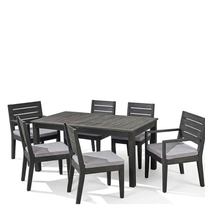 Ensemble de salle à manger d'extérieur extensible en bois d'acacia 7 pièces, gris foncé et gris clair sablé