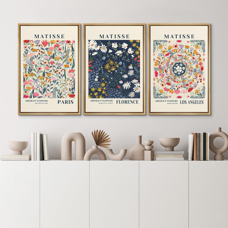 " Multicolor Flowers Nature Wilderness Modern Art Boho Decor Colorful Chic Living Room " 3 - Pieces, 36" H x 24" W, Natural