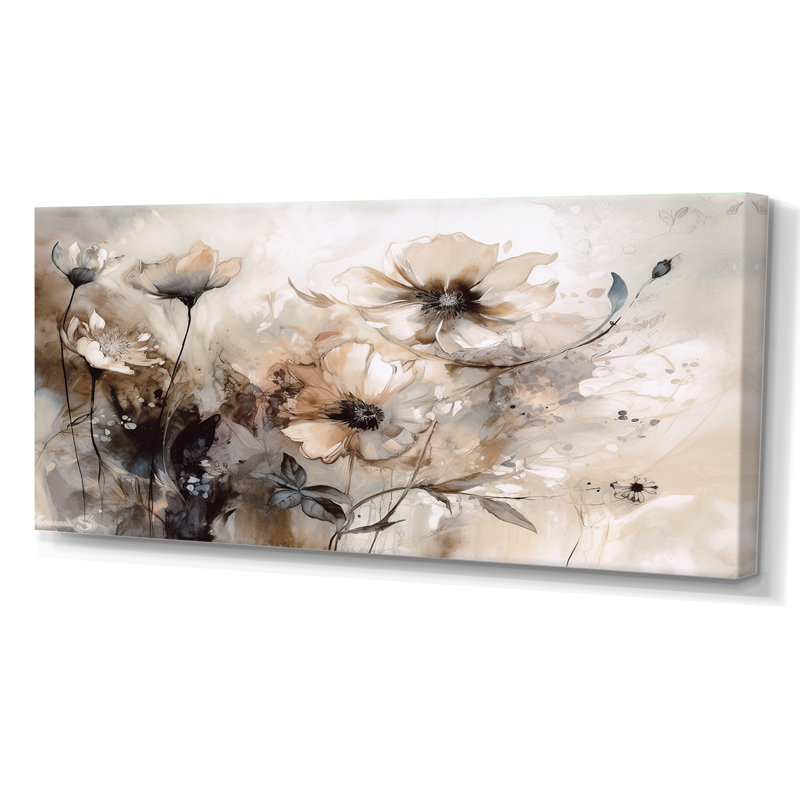 Impressions florales délicates et chaudes - décoration murale florale, Toile tendue, H 28 po x l 60 po, No Frame