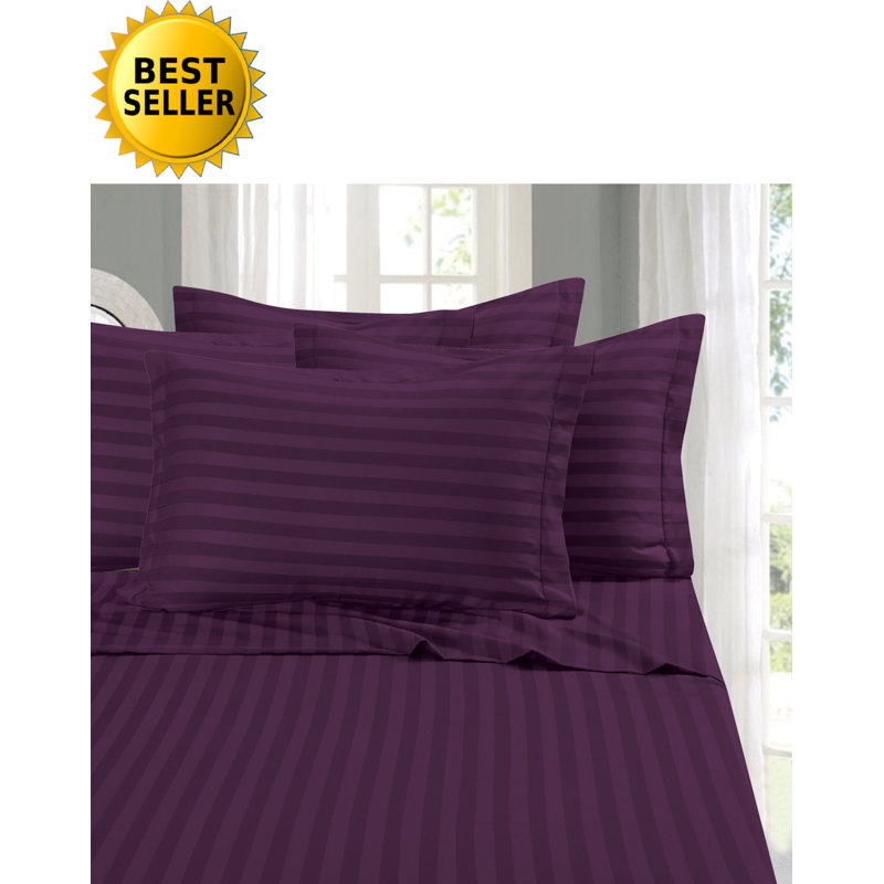 Elegant Comfort 6-Piece Damask Stripe Bed Sheet Set, 1500 Thread Count Microfiber, Wrinkle-Resistant, Purple, Queen