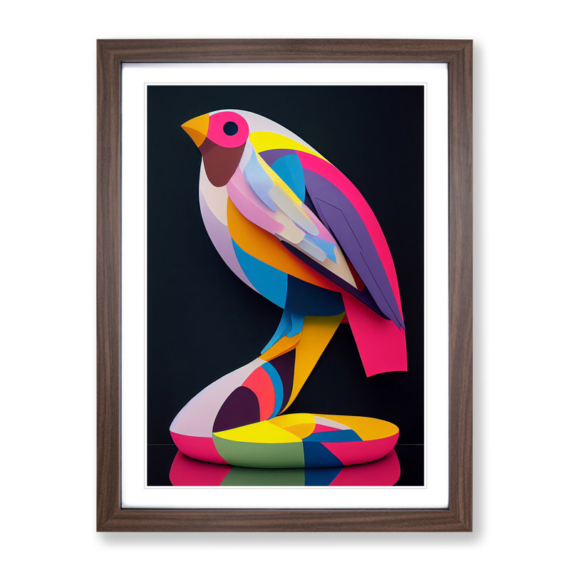 Technicolour Bird No.2 Abstract - Single Picture Frame Print, 34cm H x 25cm W x 2cm D, Walnut Framed