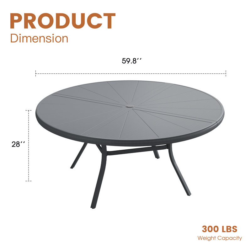 8-Person Aluminum Round Patio Dining Table, Gray