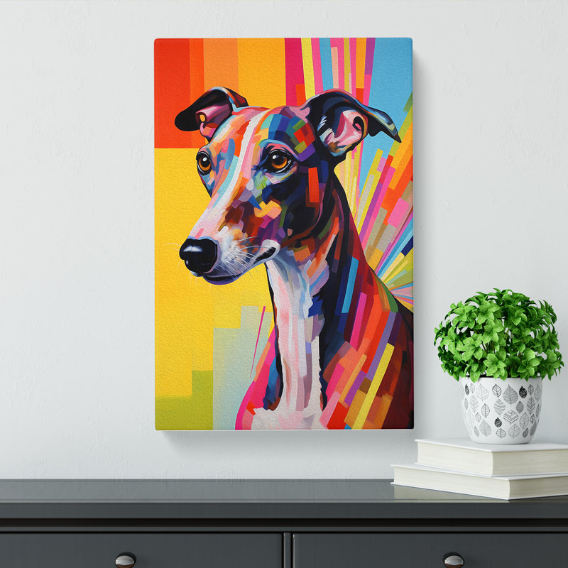 Greyhound Hard Edge Painting - Print, 76cm H x 50cm W x 3cm D