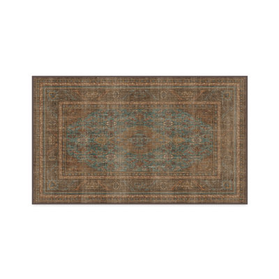 Rowan Teal Blue & Copper Washable 2-Piece Rug and Pad System
