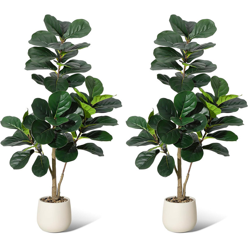 Ensemble de 2 ficus artificiels réalistes en forme de figuier de 6 pi en ficus blanc pour décor de maison, de bureau ou de salon