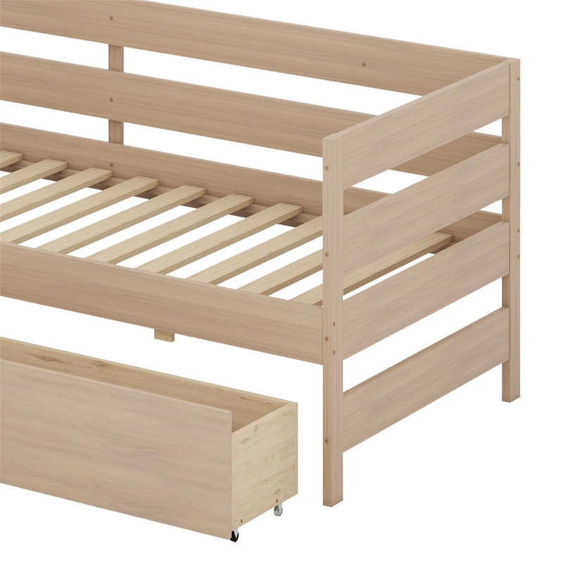 Lit plateforme en L avec trois tiroirs de rangement, Naturel