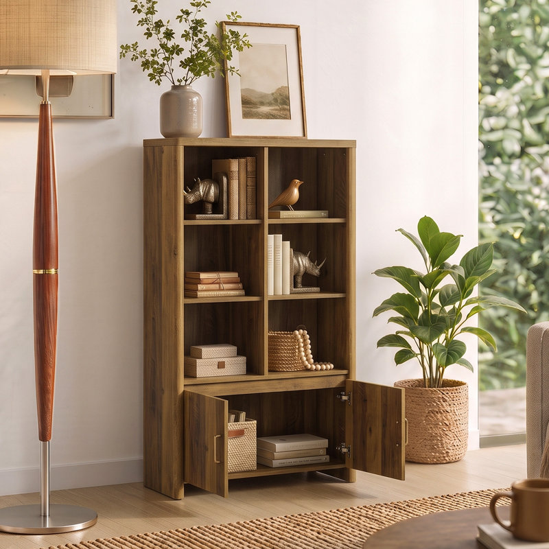 59.3" Tall Bookshelf With Storage Cabinet, Walnut