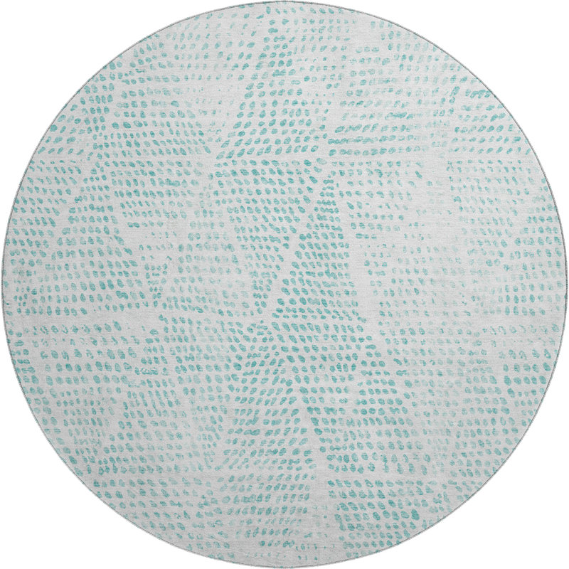 Tapis turquoise Cerrito AMF591 lavable à la machine de qualité supérieure, Rond 8 pi