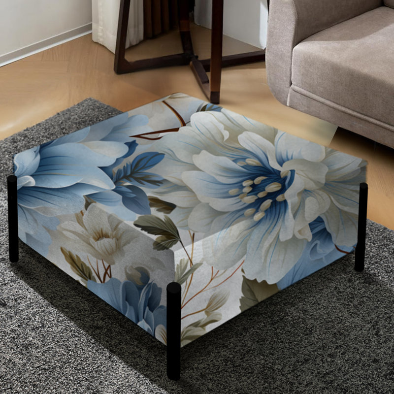Motif floral victorien bleu et blanc II - grand repose-pieds carré floral