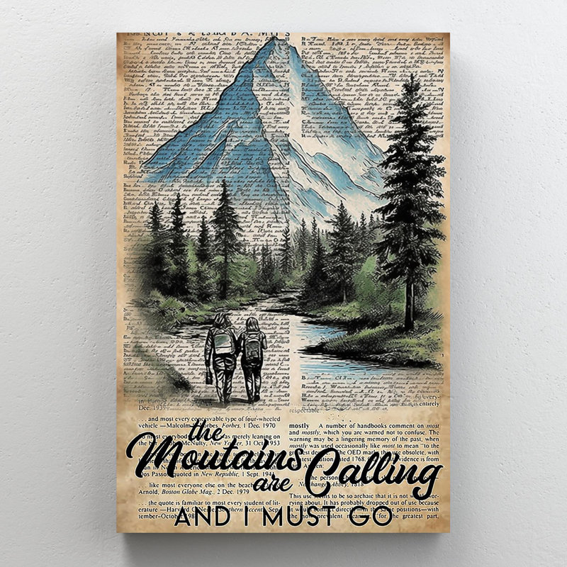 Randonnée pédestre «The Mountais Are Calling», reproduction d'art graphique sur toile tendue, H 36 po x l 24 po x P 1,25 po