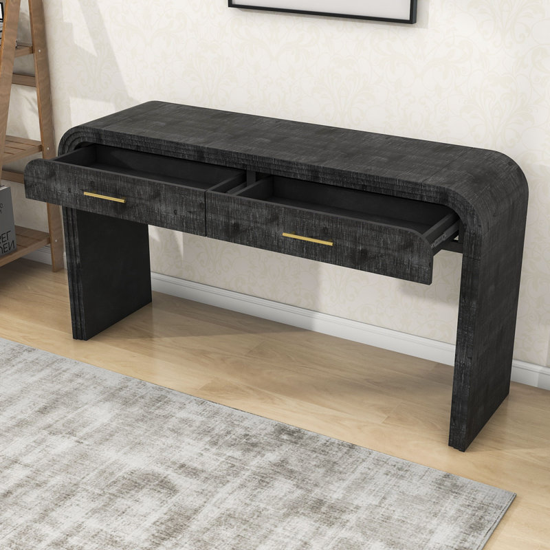 Console Matcha Retro Silhouette avec deux tiroirs pour l'entrée ou le salon, Noir antique