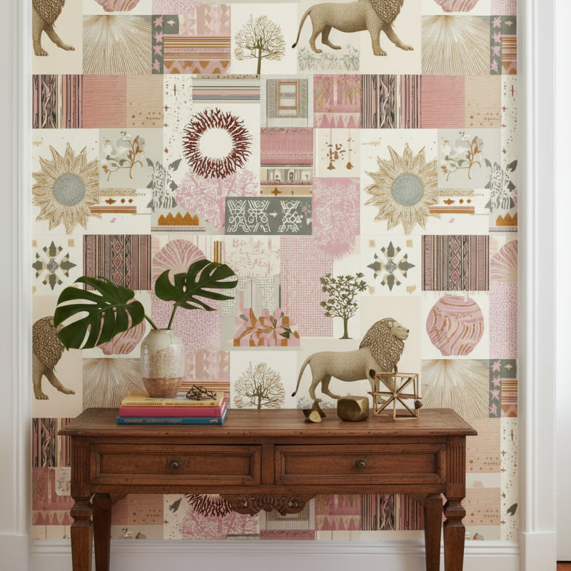Double rouleau de papier peint amovible éclectique rose