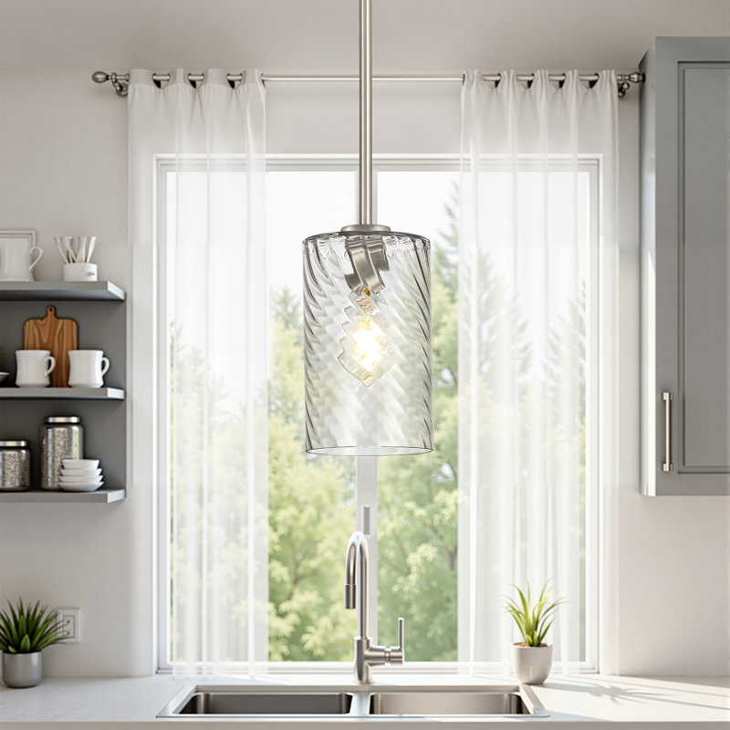 Luminaire suspendu en verre torsadé 1 lumière 5,9 po pour cuisine, évier, Nickel