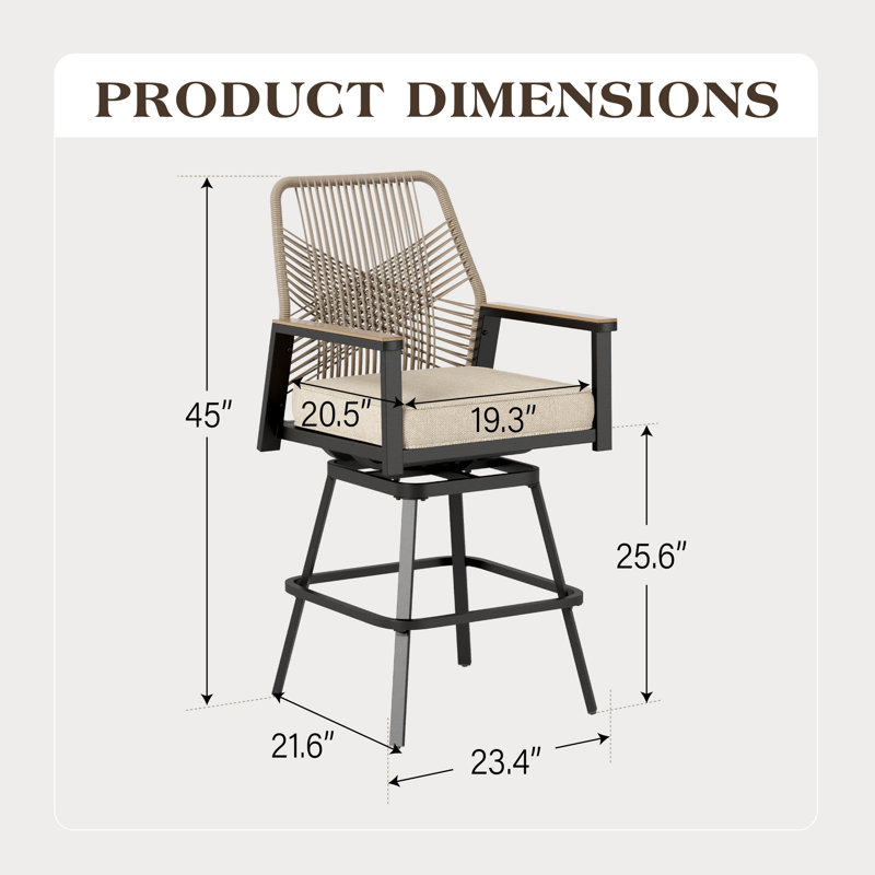 Tabouret de bar de patio avec pivot et coussin, 4