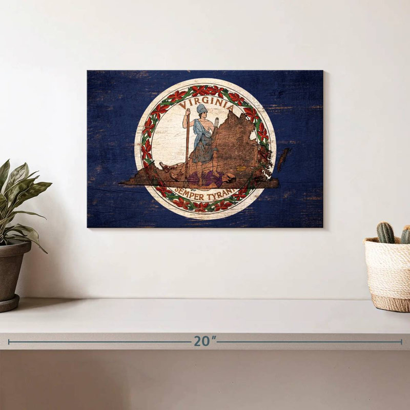 Borges State Map Over Virginia Flag, 8" H x 12" W