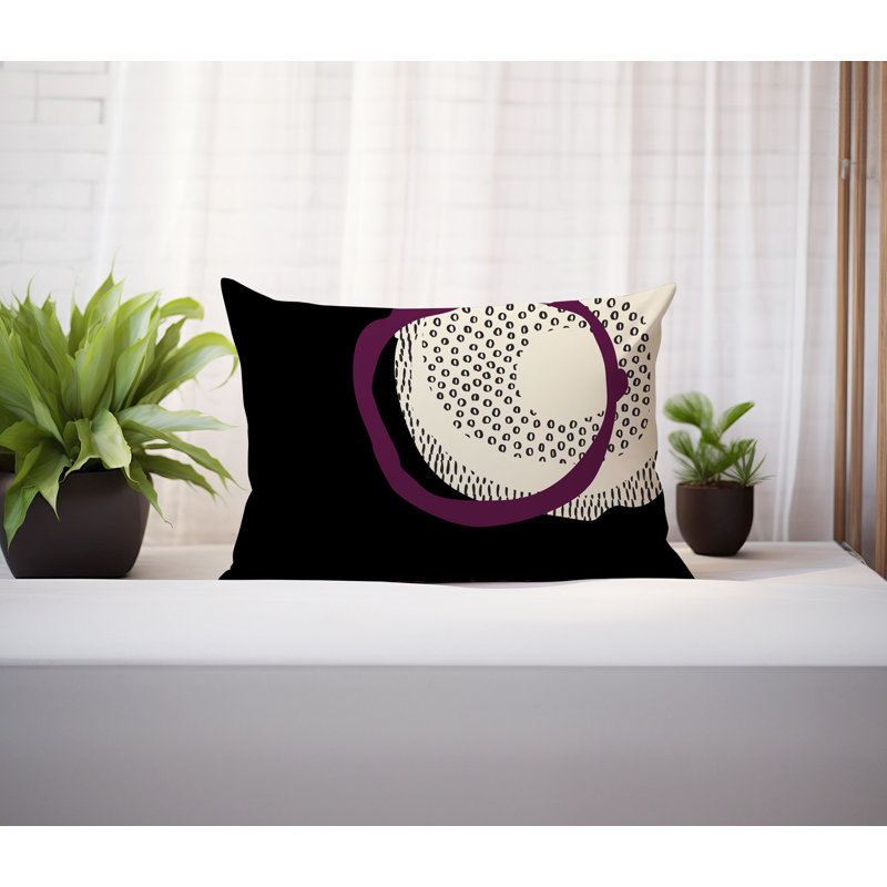 Coussin lombaire réversible intérieur / extérieur Vikka, H 14 po x l 20 po, Mauve / noir / blanc cassé
