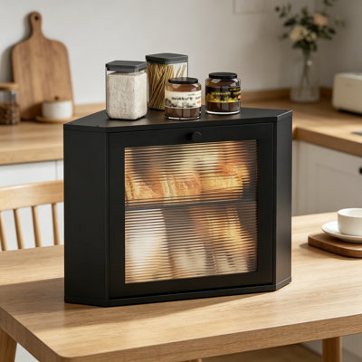 Bamboo Bread Box for Kitchen Countertop, Large Capacity Double Layer Bread Storage Container with Semi-Transparent Acrylic Door, Space-Saving Design for Corner or Counter