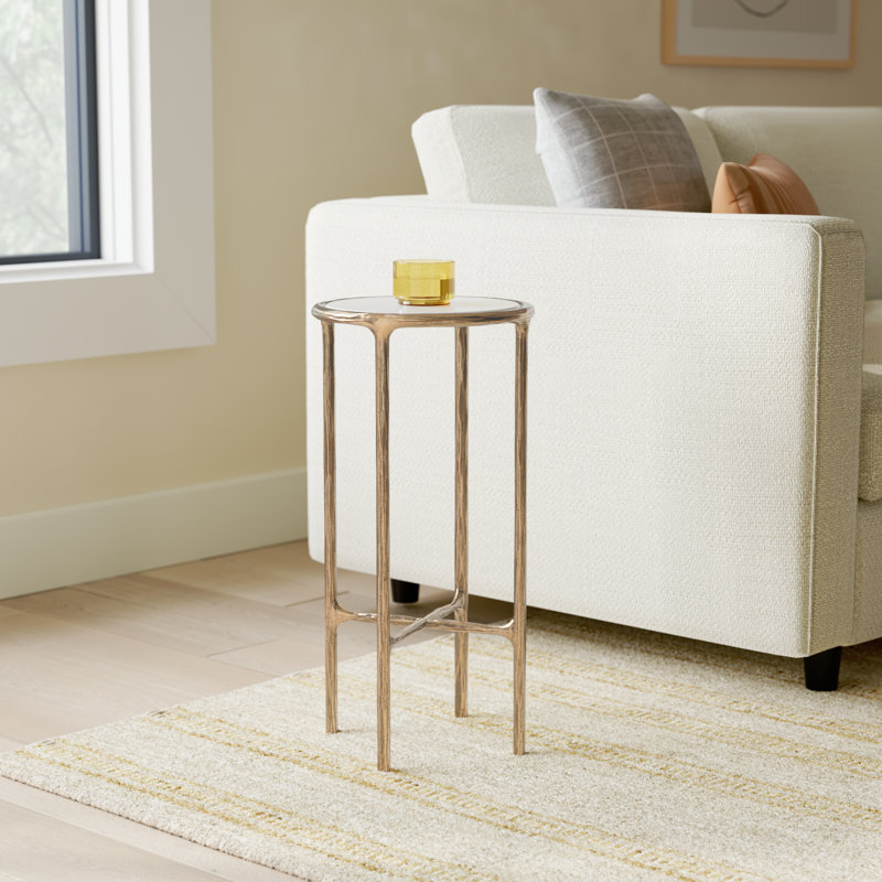 Evelynn 24" H x 12" W Iron End Table, White Marble Top/Brass Base